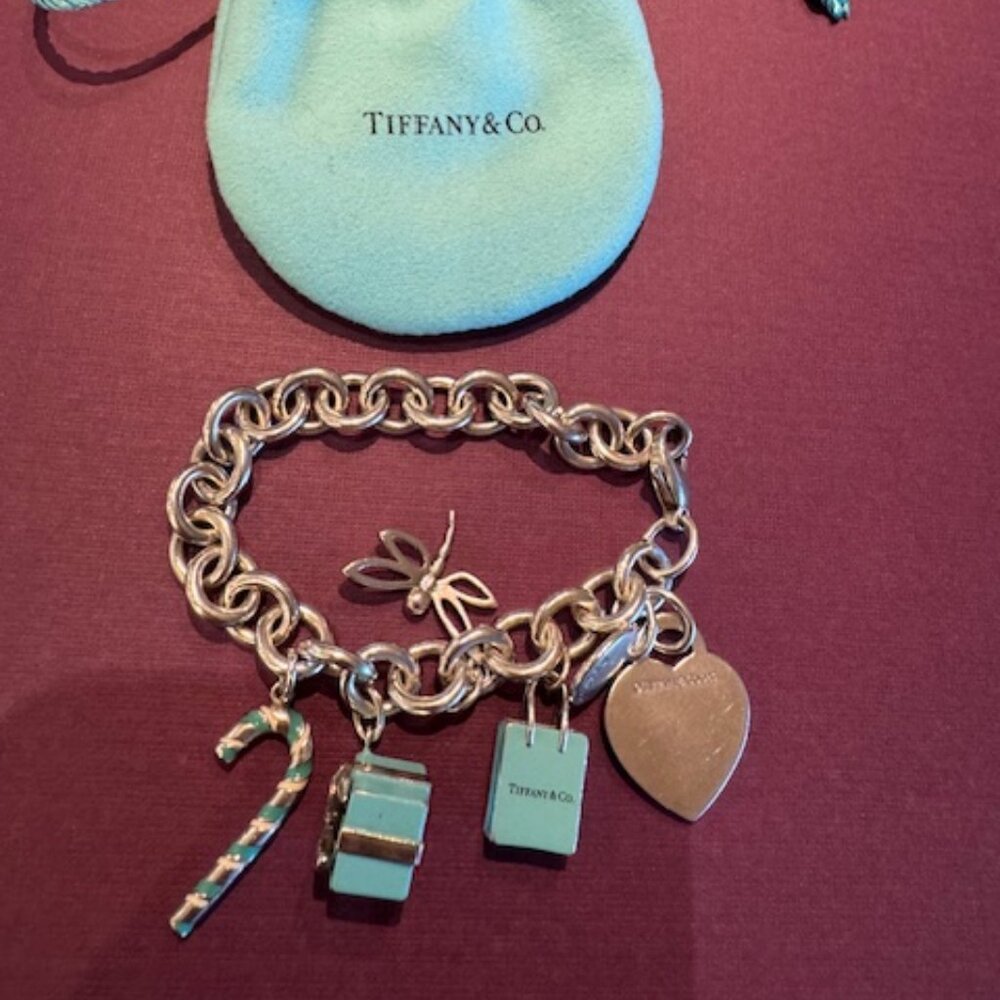 Tiffany & Co. Sterling Silver Charm Bracelet with 6 Charms Rare Enamel & Holiday